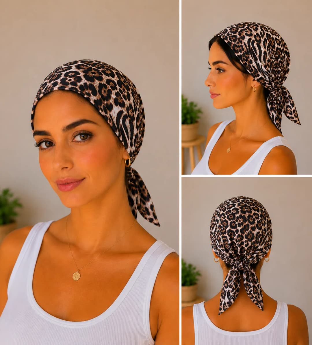 Leopar Desenli Poplin Bandana 50x50