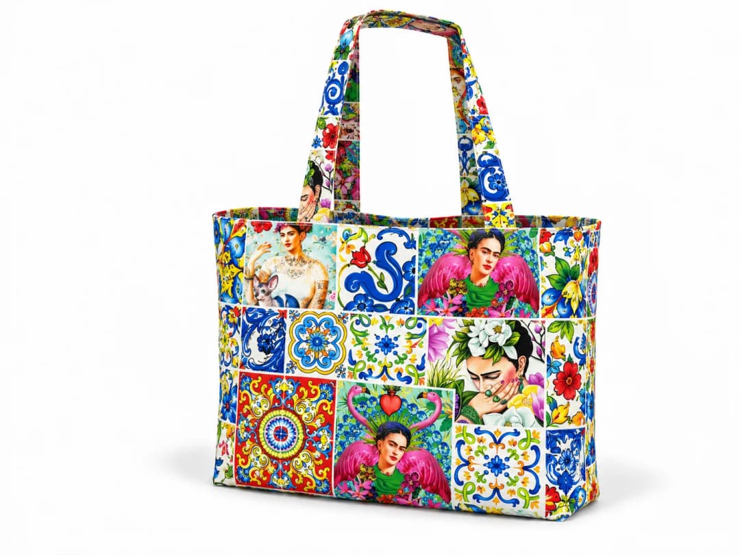 Frida Kahlo Seramik Desenli Dijital Baskı Omuz Çantası 50x45