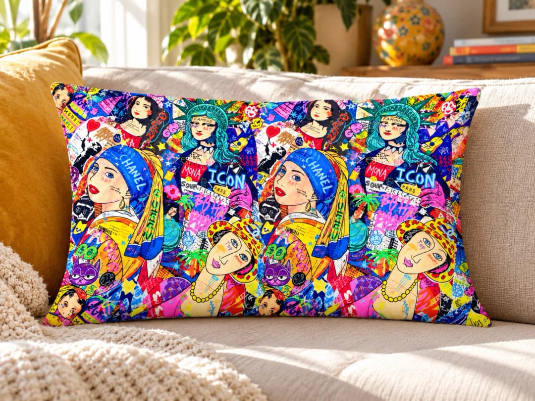 Renkli Ressamlar Desenli Kırlent Yastık 50x30