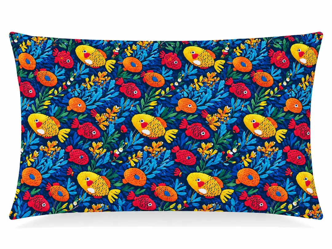 Nakışlı Balıklar Desenli Kırlent Yastık 50x30