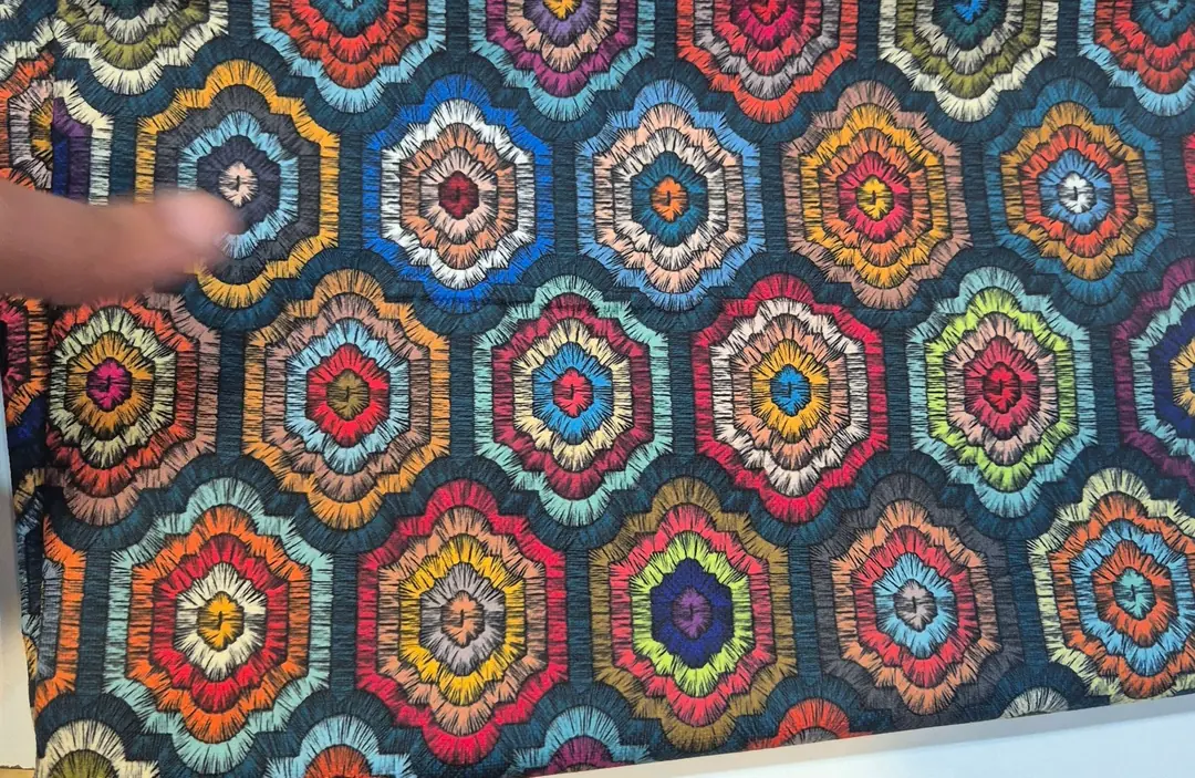 Tığ İşi Altıgenler Desenli Dijital Baskı Omuz Çantası 50x45