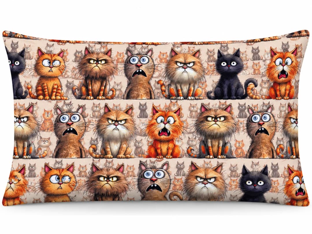 Binbir Surat Kediler Desenli Kırlent Yastık 50x30