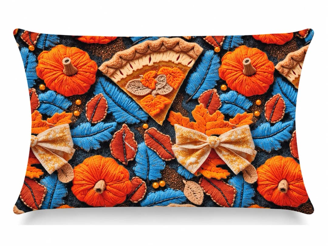 Balkabağı Hasadı Desenli Kırlent Yastık 50x30