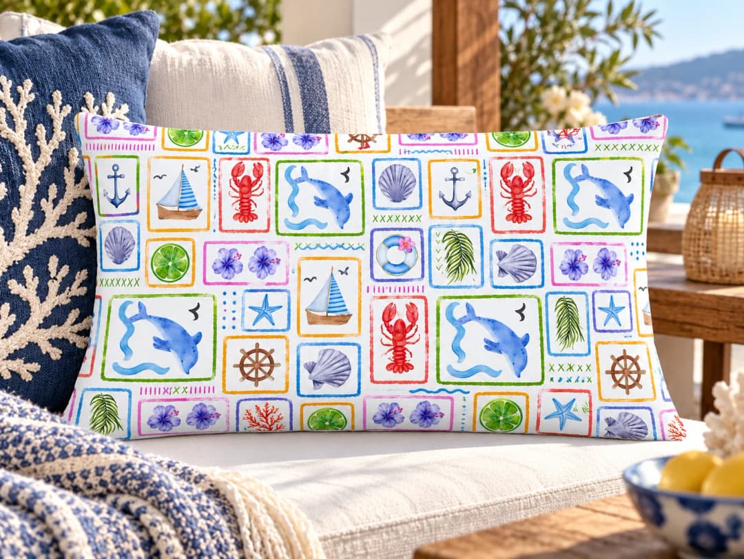 Denizci Karoları Desenli Kırlent Yastık 50x30