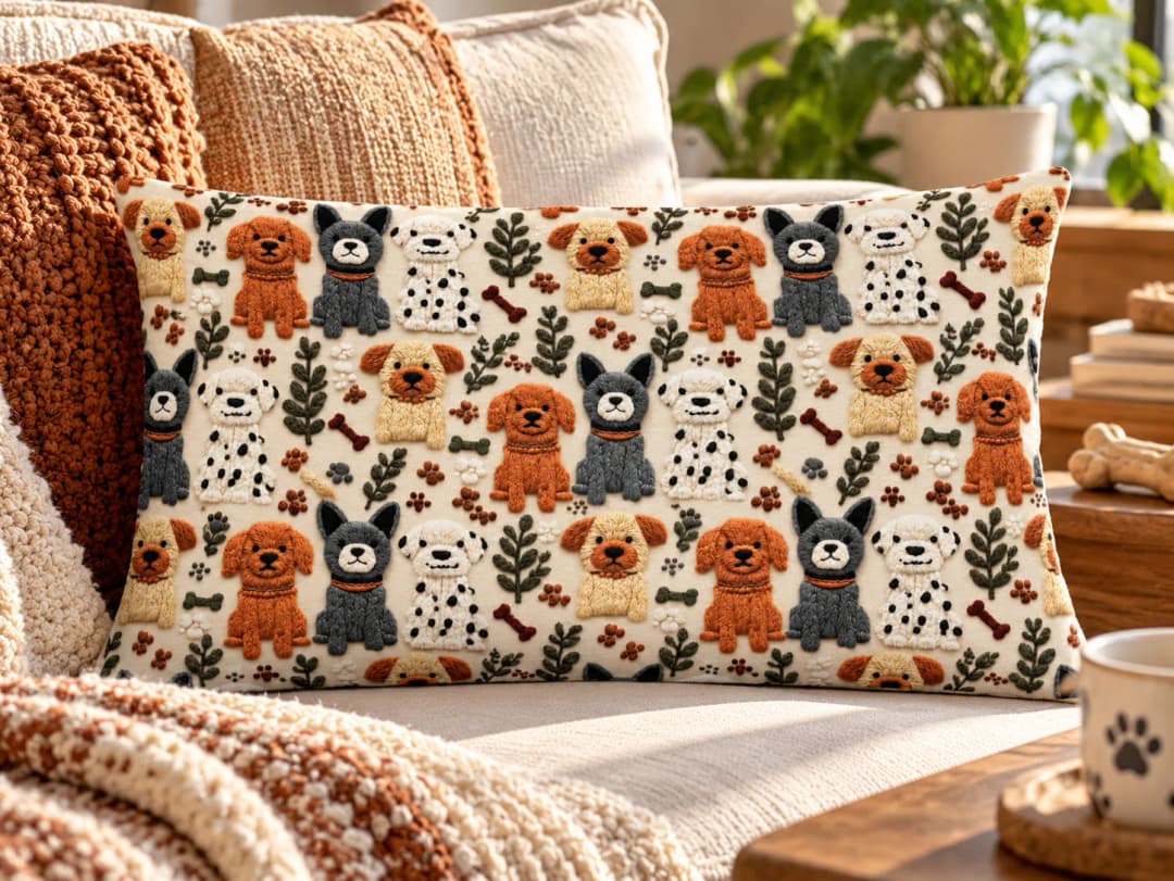 Dizili Köpekcikler Desenli Kırlent Yastık 50x30