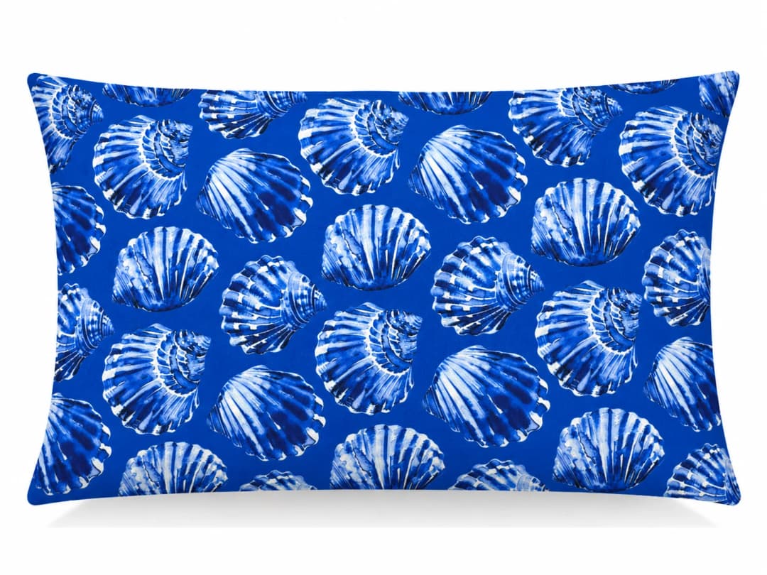 Saks Mavi Deniz Kabukları Desenli Kırlent Yastık 50x30