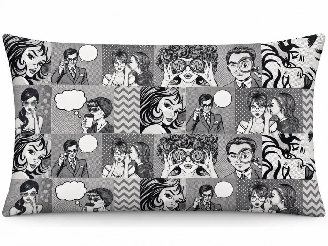 Büyük Pop Art Dedektif Desenli Kırlent Yastık 50x30
