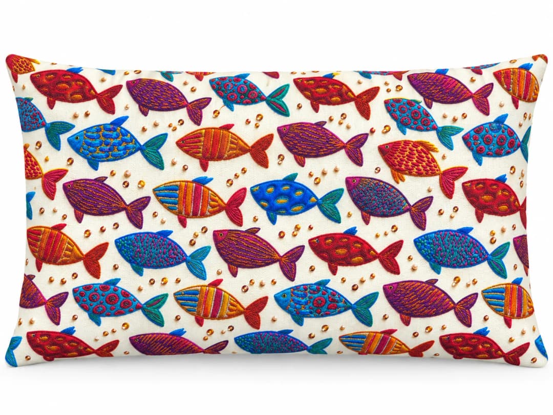 Etnik Balıklar Desenli Kırlent Yastık 50x30