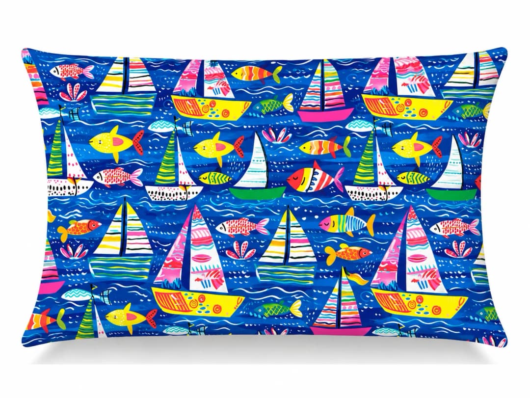 Yelkenli Balıklar Desenli Kırlent Yastık 50x30