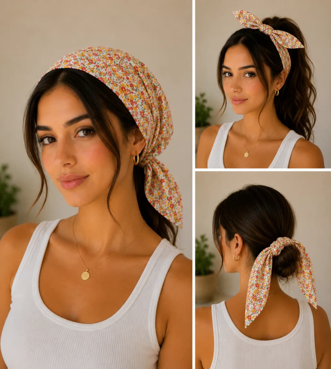 Ürün görseli: Pastel Kır Çiçeği Desenli Poplin Bandana 50x50