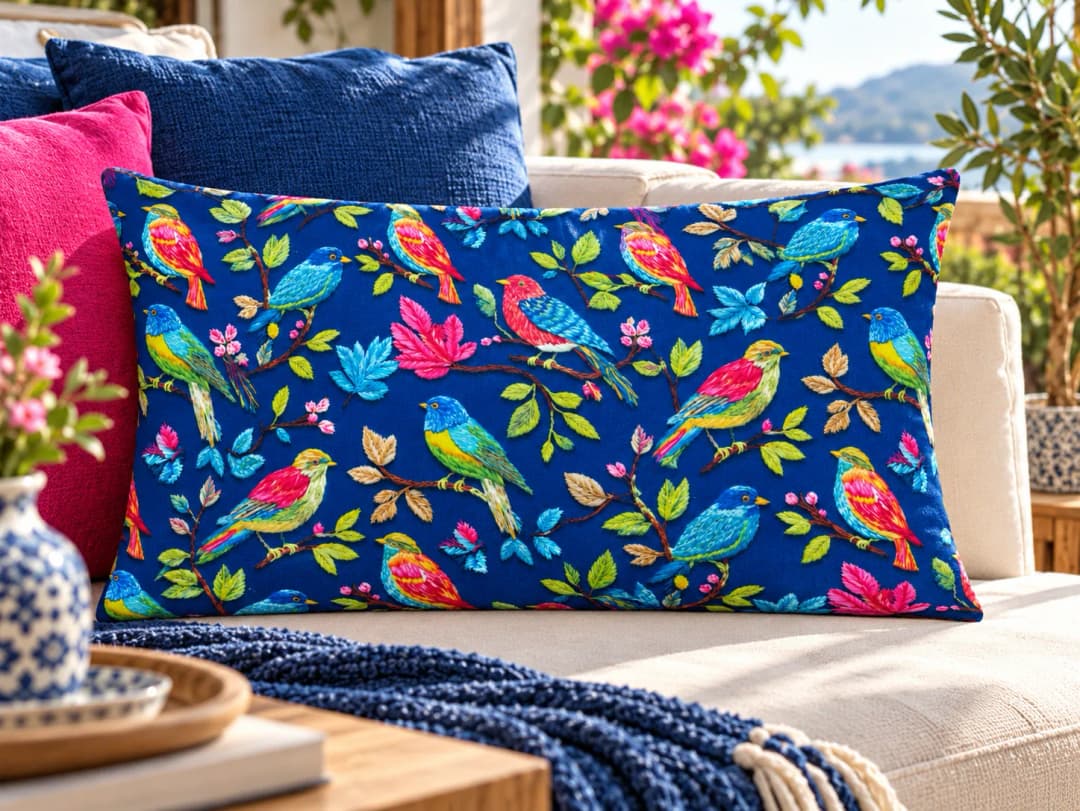 Colorful Birds Desenli Kırlent Yastık 50x30