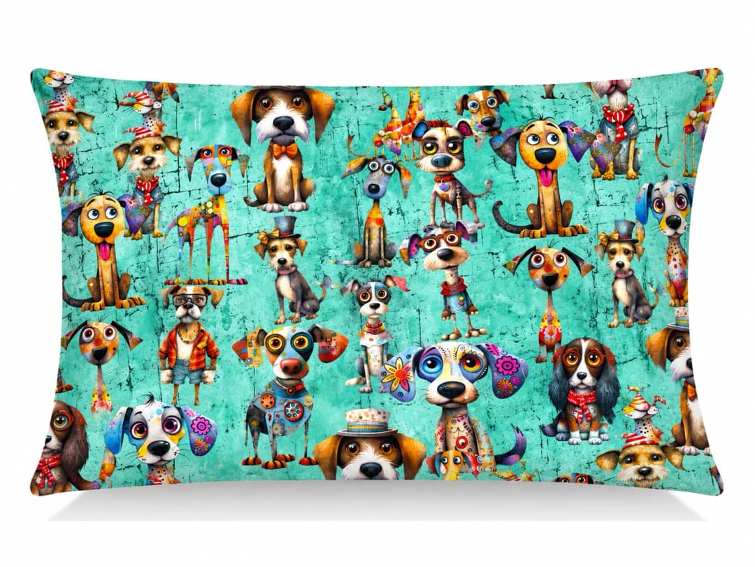 Süslü Mavi Köpekler Desenli Kırlent Yastık 50x30