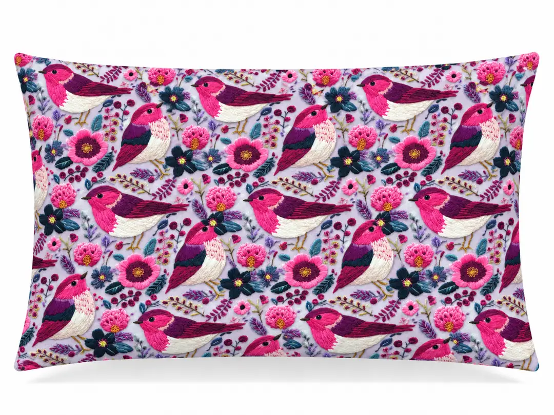 Pembe Kuşlar Desenli Kırlent Yastık 50x30