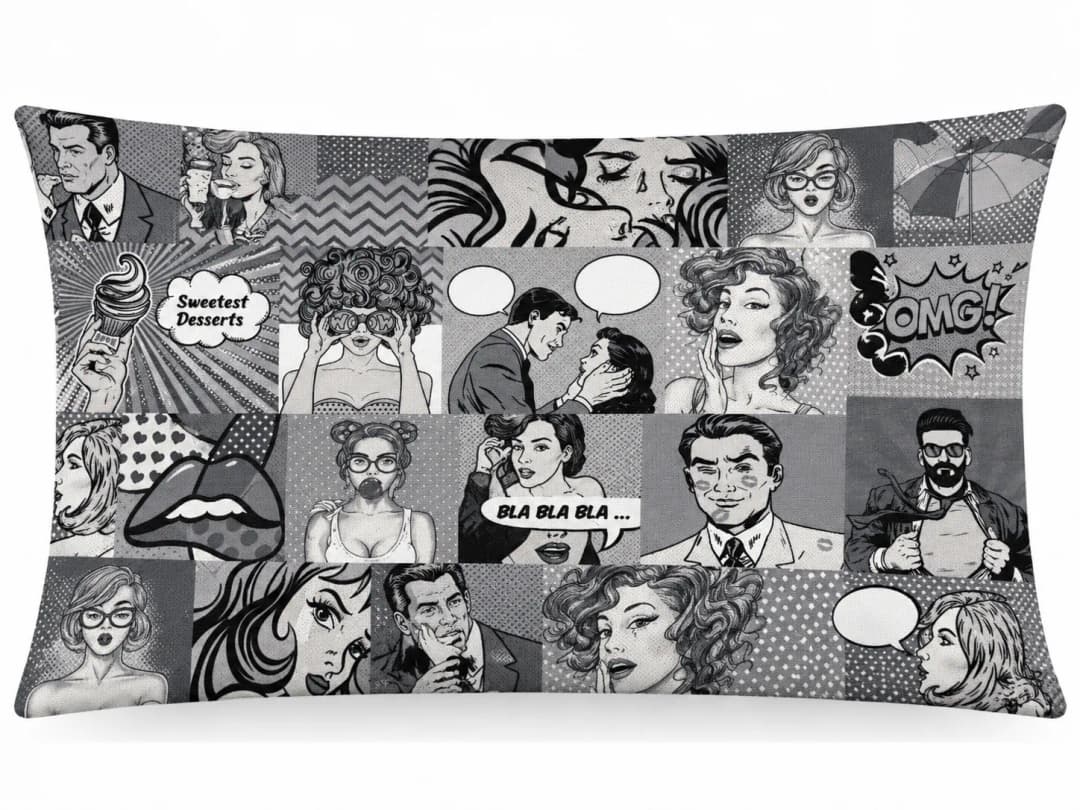 Küçük Pop Art Dedektif Desenli Kırlent Yastık 50x30