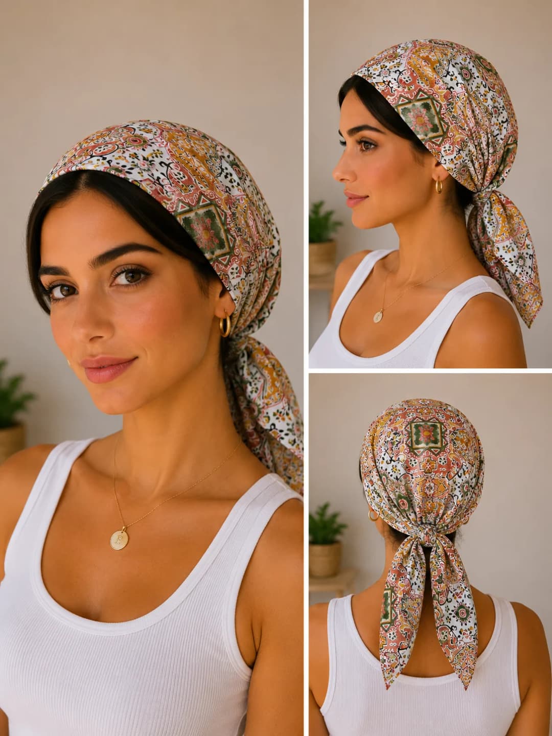 Ürün görseli: Vintage Şal Deseni Desenli Poplin Bandana 50x50