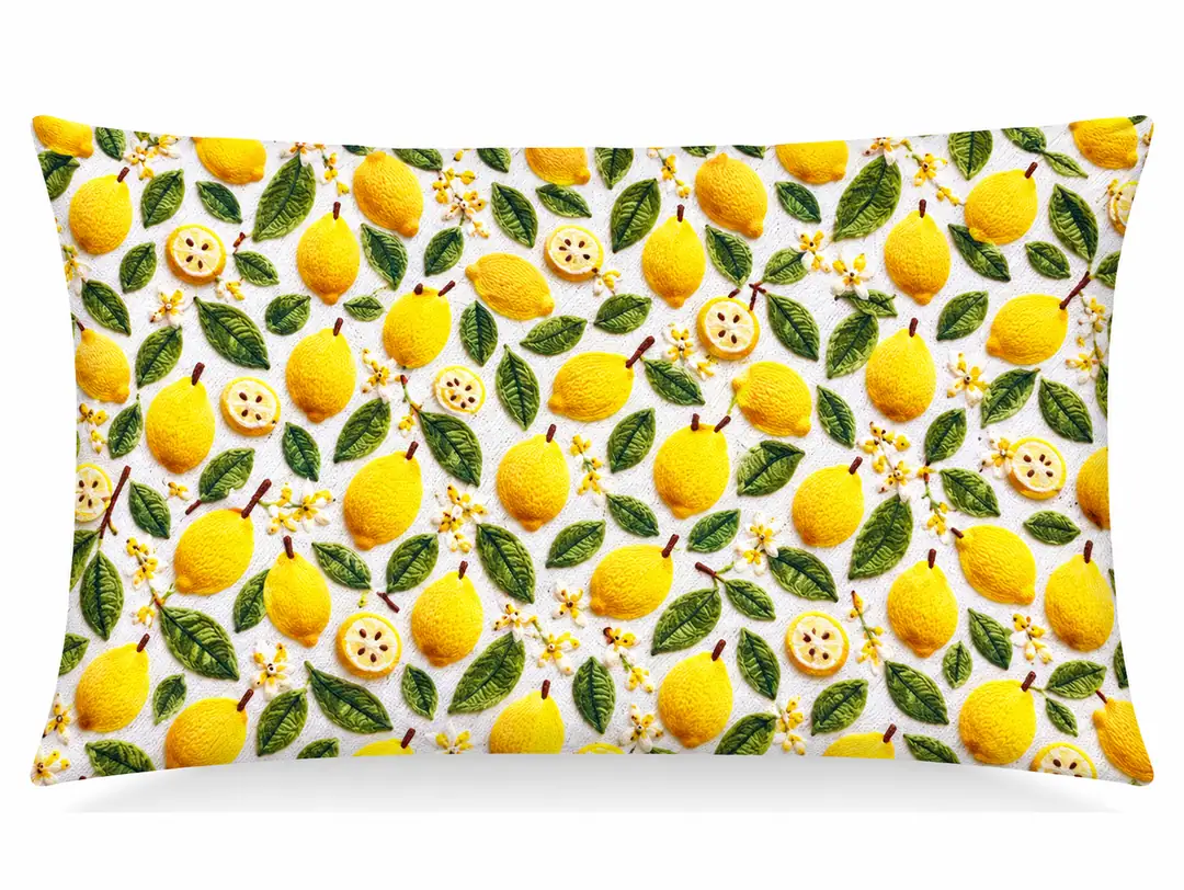 Nakış Limonlar Desenli Kırlent Yastık 50x30