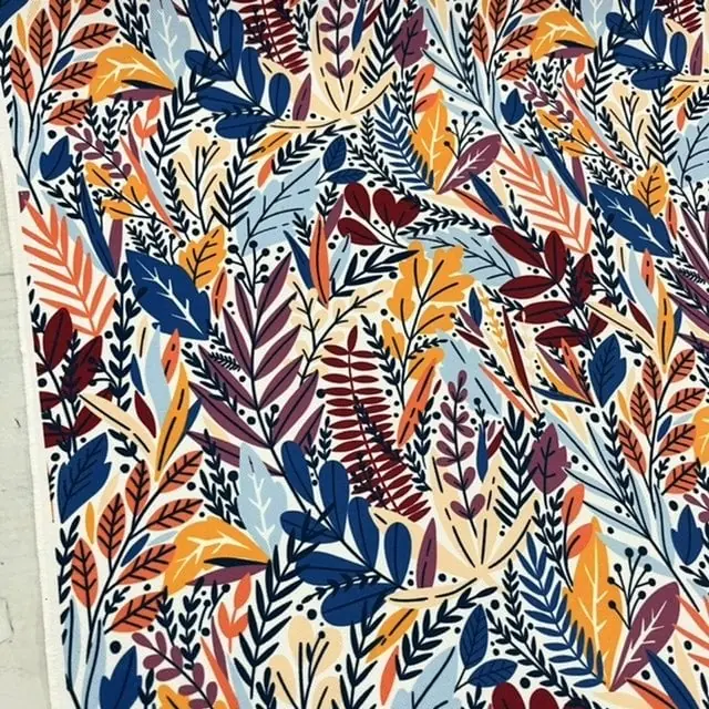 Denim Mavi Yapraklar Desenli Dijital Baskı Omuz Çantası 50x45