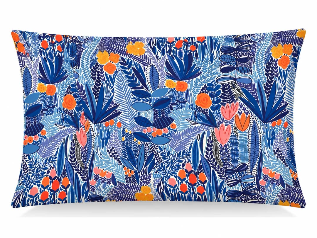 Saks Mavi Çiçekler Desenli Kırlent Yastık 50x30