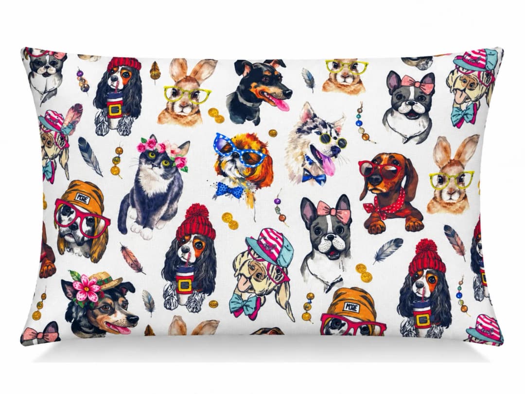 Süslü Köpekler Desenli Kırlent Yastık 50x30