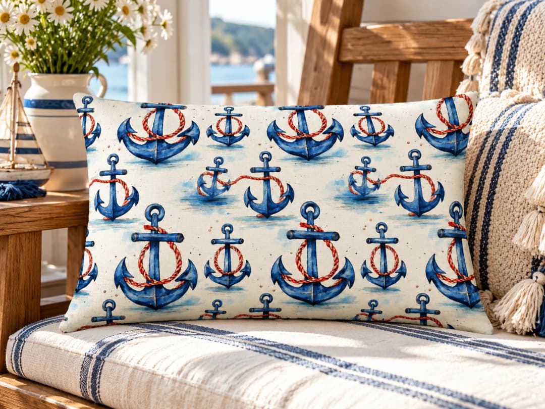 Halatlı Çapalar Desenli Kırlent Yastık 50x30