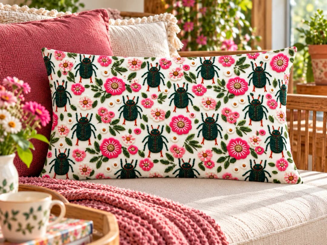 Çiçekli Uçanlar Desenli Kırlent Yastık 50x30
