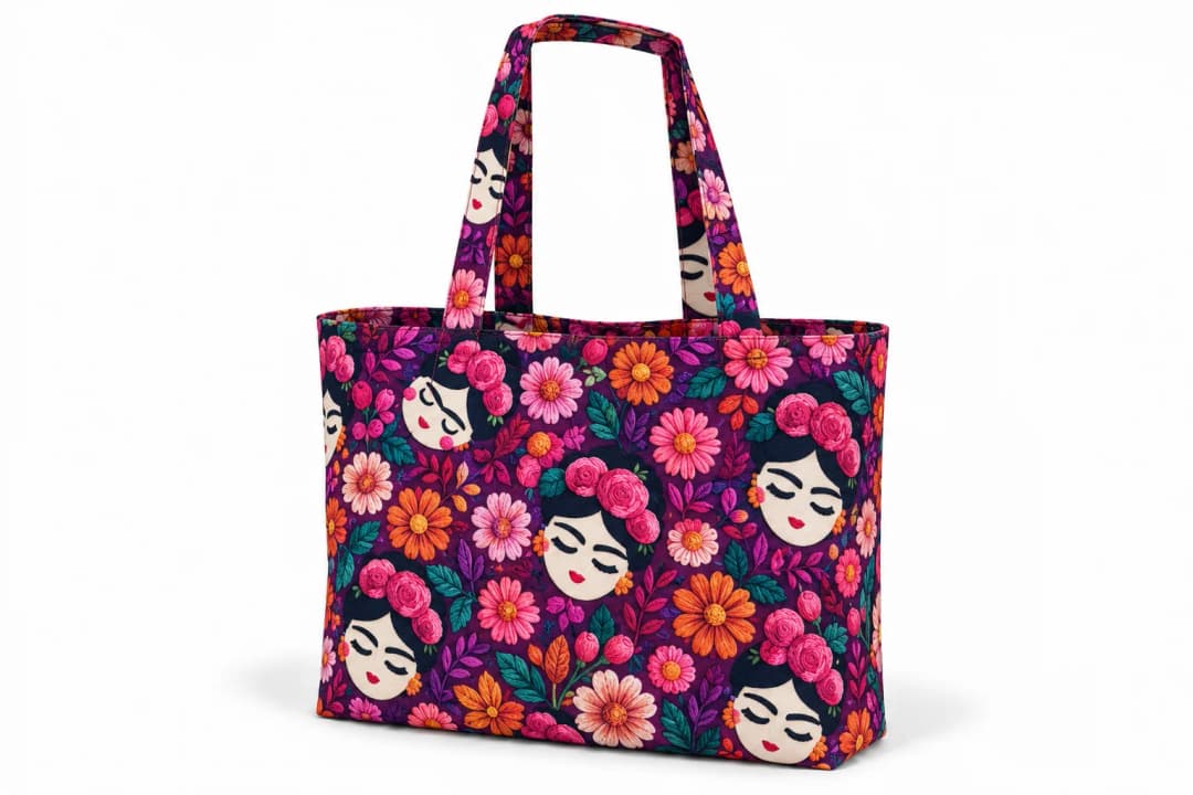 Çiçekli Japon Desenli Dijital Baskı Omuz Çantası 50x45