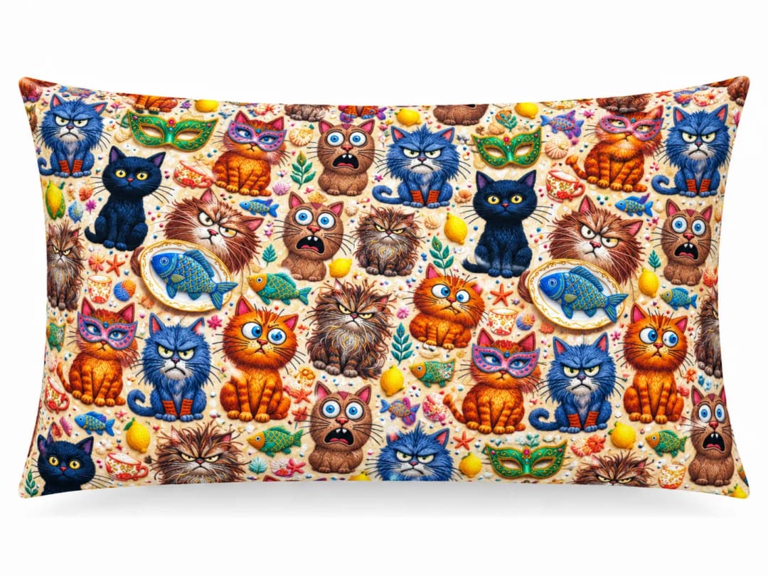 Maskeli Kediler Desenli Kırlent Yastık 50x30