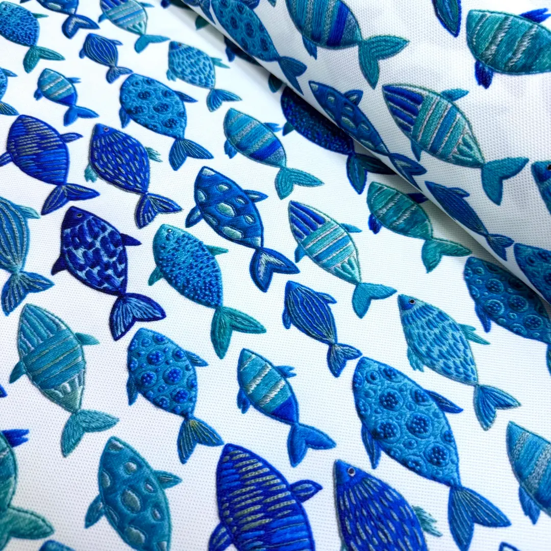 Mavi Desenli Balıklar Desenli Kırlent Yastık 50x30