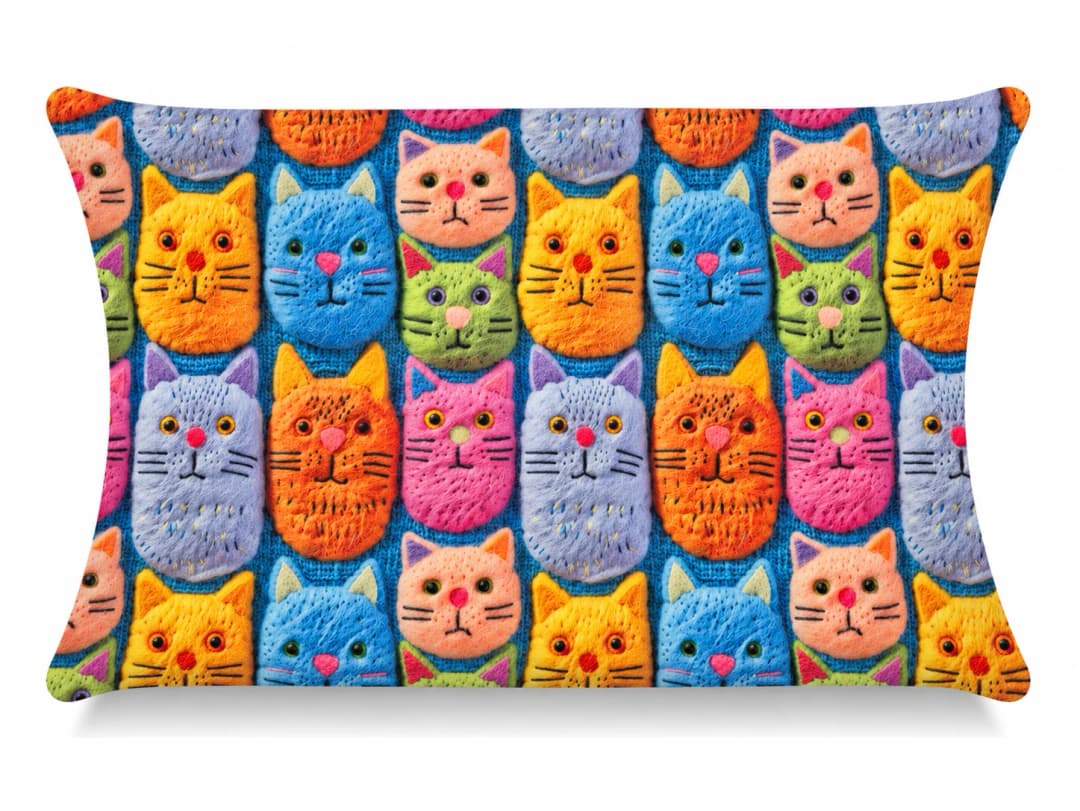 Örgü Kedi Yüzleri Desenli Kırlent Yastık 50x30