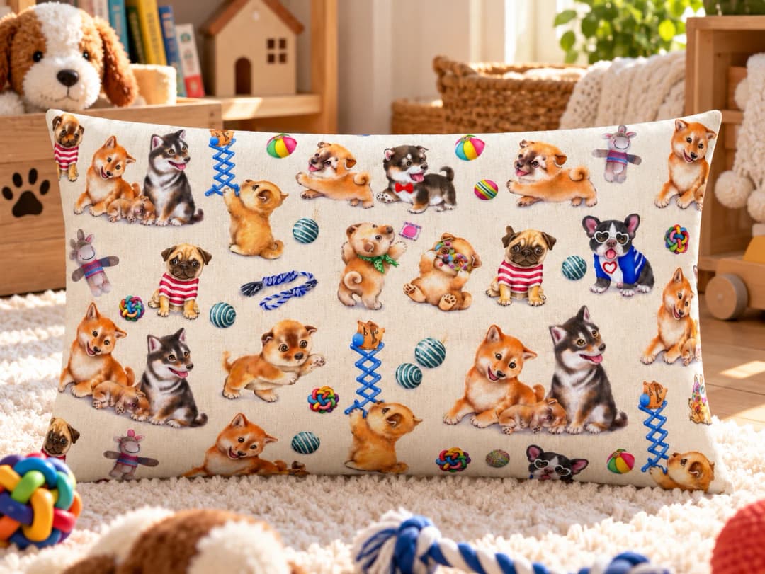 Oyuncu Köpekler Desenli Kırlent Yastık 50x30