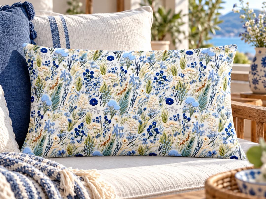 Dere Çiçekleri Desenli Kırlent Yastık 50x30