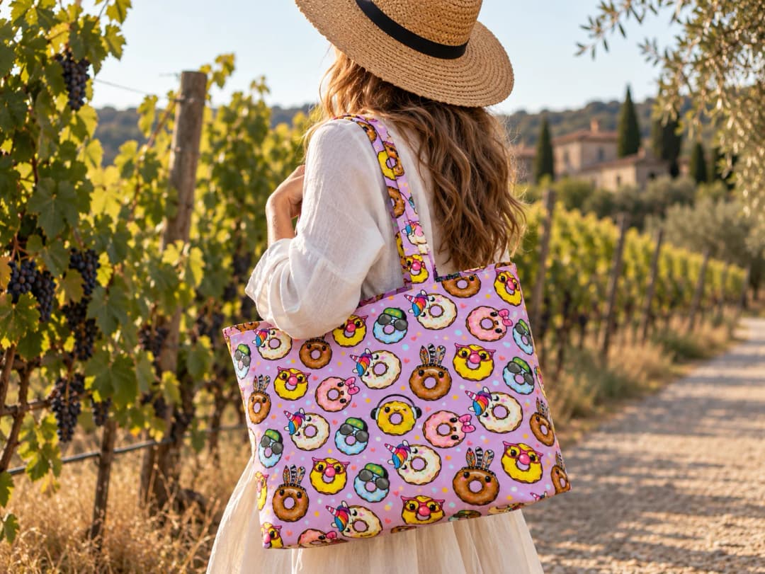 Little Donut Desenli Dijital Baskı Omuz Çantası 50x45