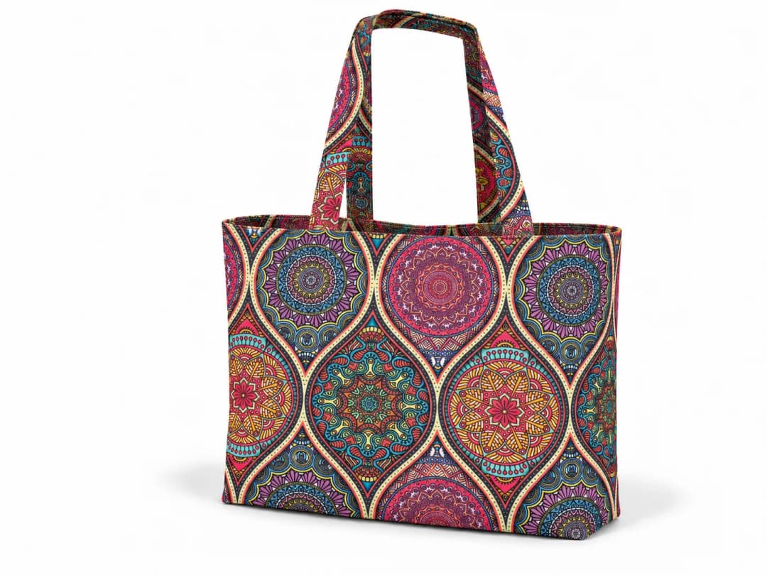 Pembe Mandala Damlaları Desenli Dijital Baskı Omuz Çantası 50x45