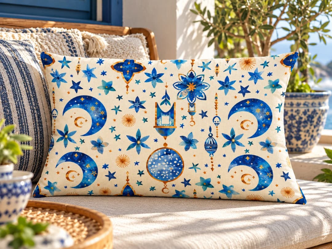 Ay ve Yıldızlar Desenli Kırlent Yastık 50x30
