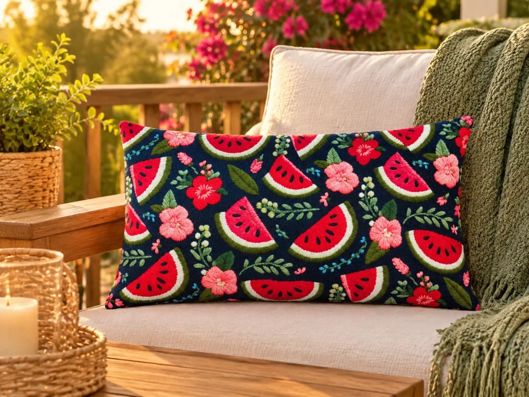 Karpuz Bahçesi - Desenli Dekoratif Kırlent Hazır Yastık 50×30 cm