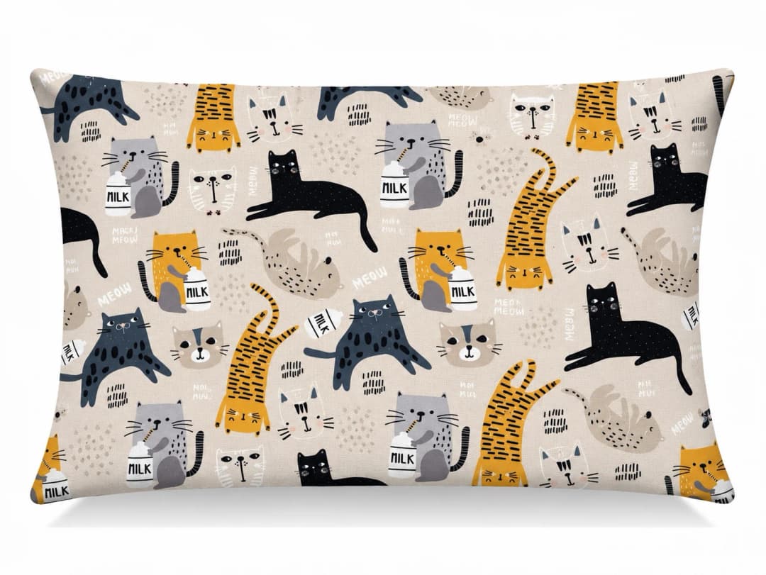 Sütlü Kediler Desenli Kırlent Yastık 50x30