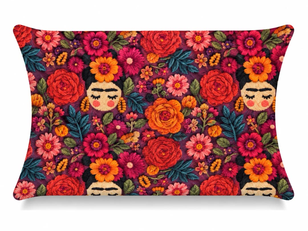 Nakışlı Frida Çiçekleri Desenli Kırlent Yastık 50x30