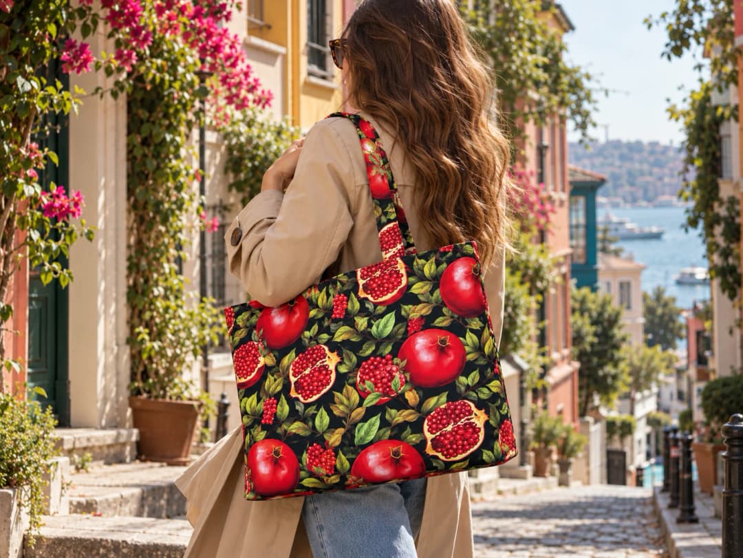 Narlar Desenli Dijital Baskı Omuz Çantası 50x45