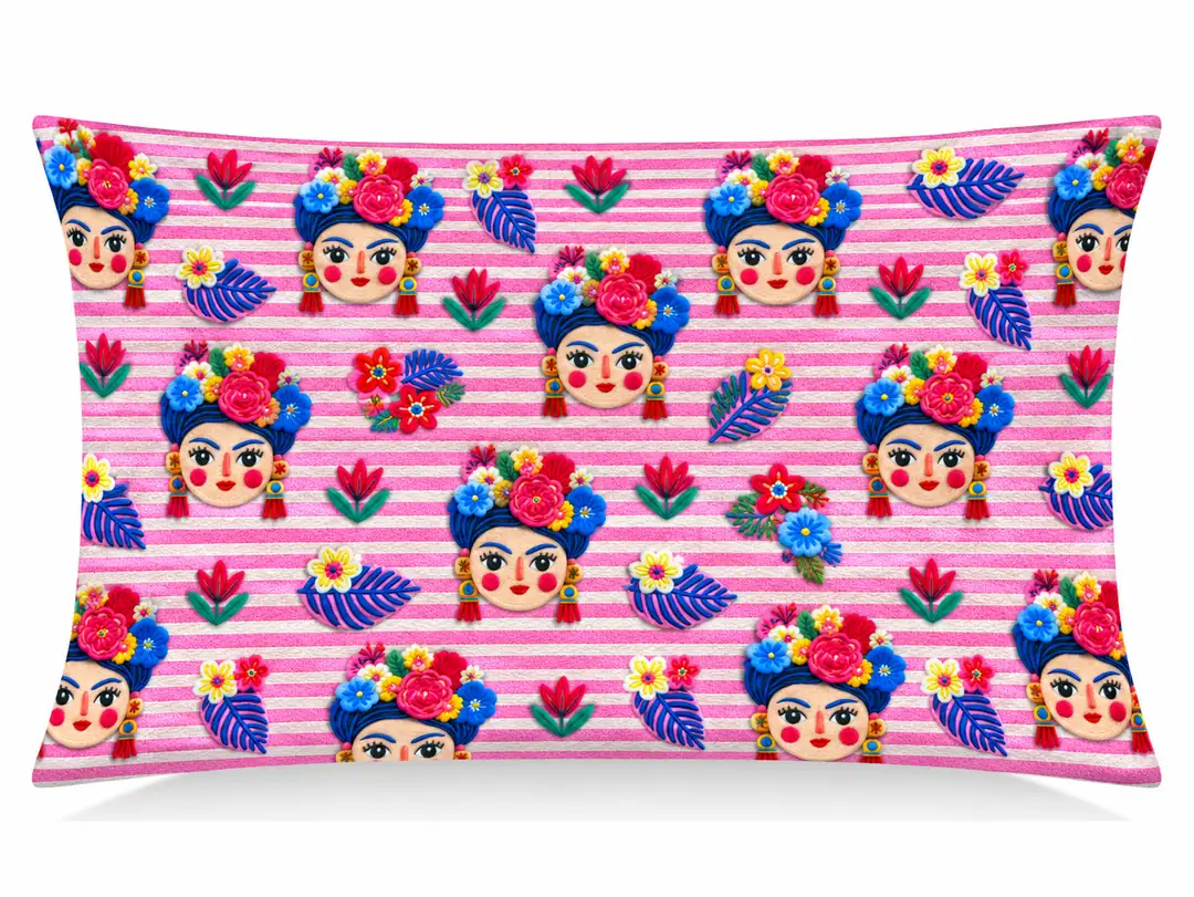 Pembe Nakışlı Ferideler Desenli Kırlent Yastık 50x30
