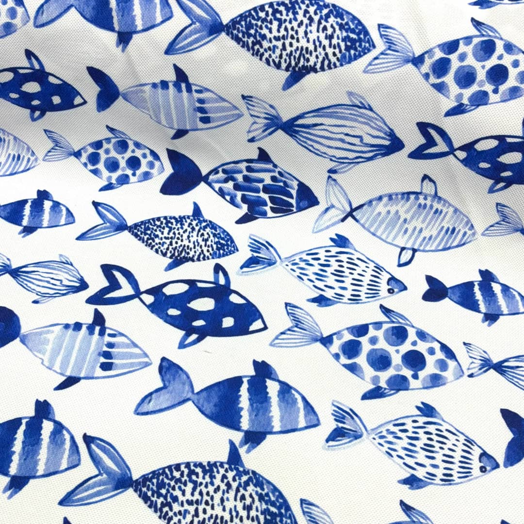 Büyük Saks Mavi Balıklar Desenli Dijital Baskı Omuz Çantası 50x45