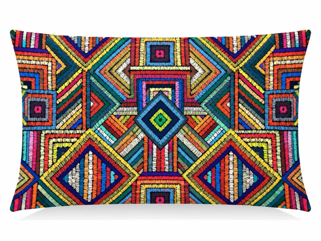 Renkli Dikişler Desenli Kırlent Yastık 50x30