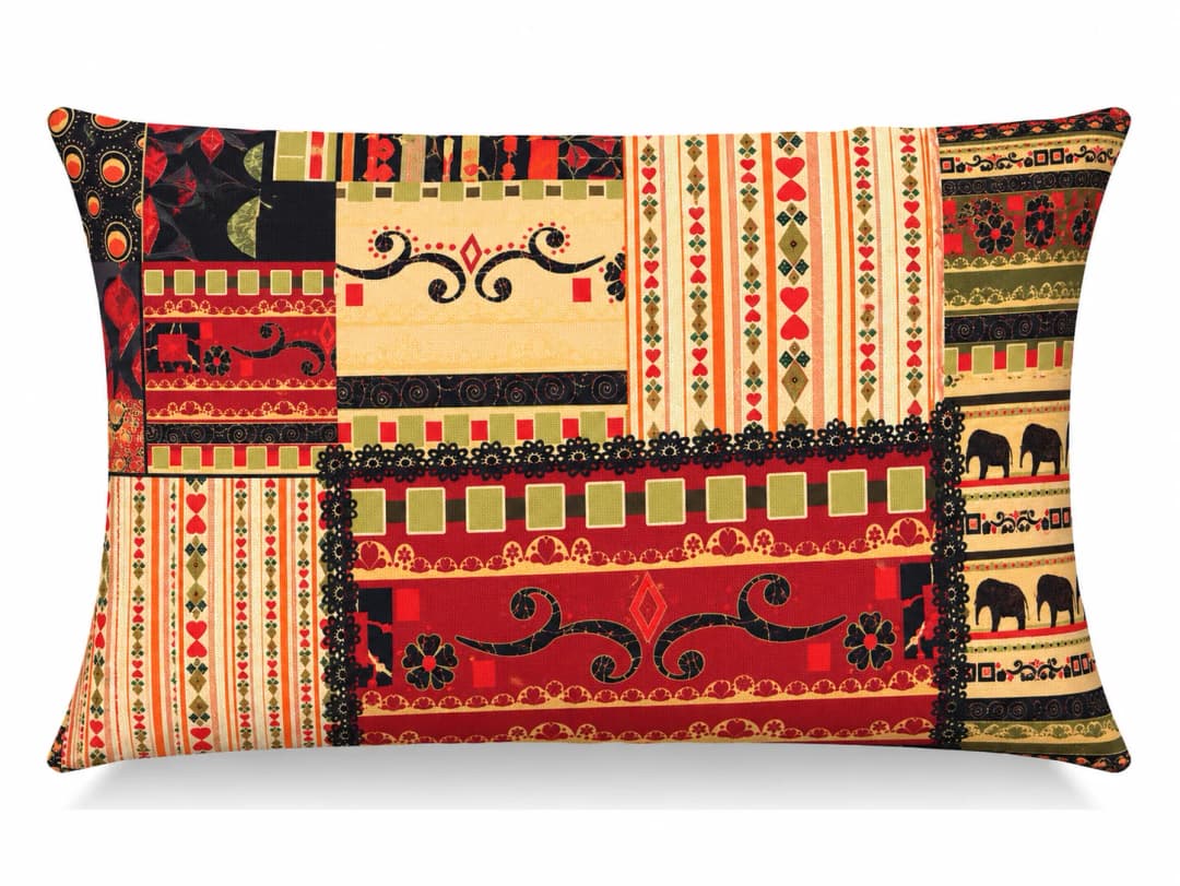 Bohem Patchwork Desenli Kırlent Yastık 50x30