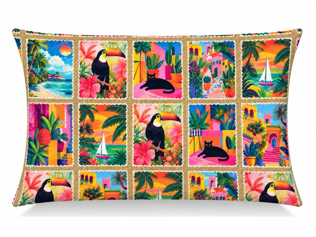 Tropik Patchwork Desenli Kırlent Yastık 50x30