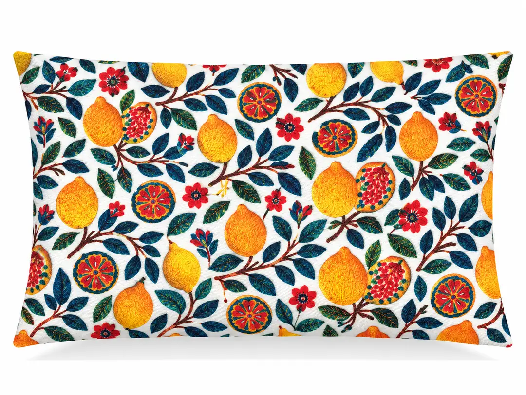 Nakışlı Limonlar Desenli Kırlent Yastık 50x30