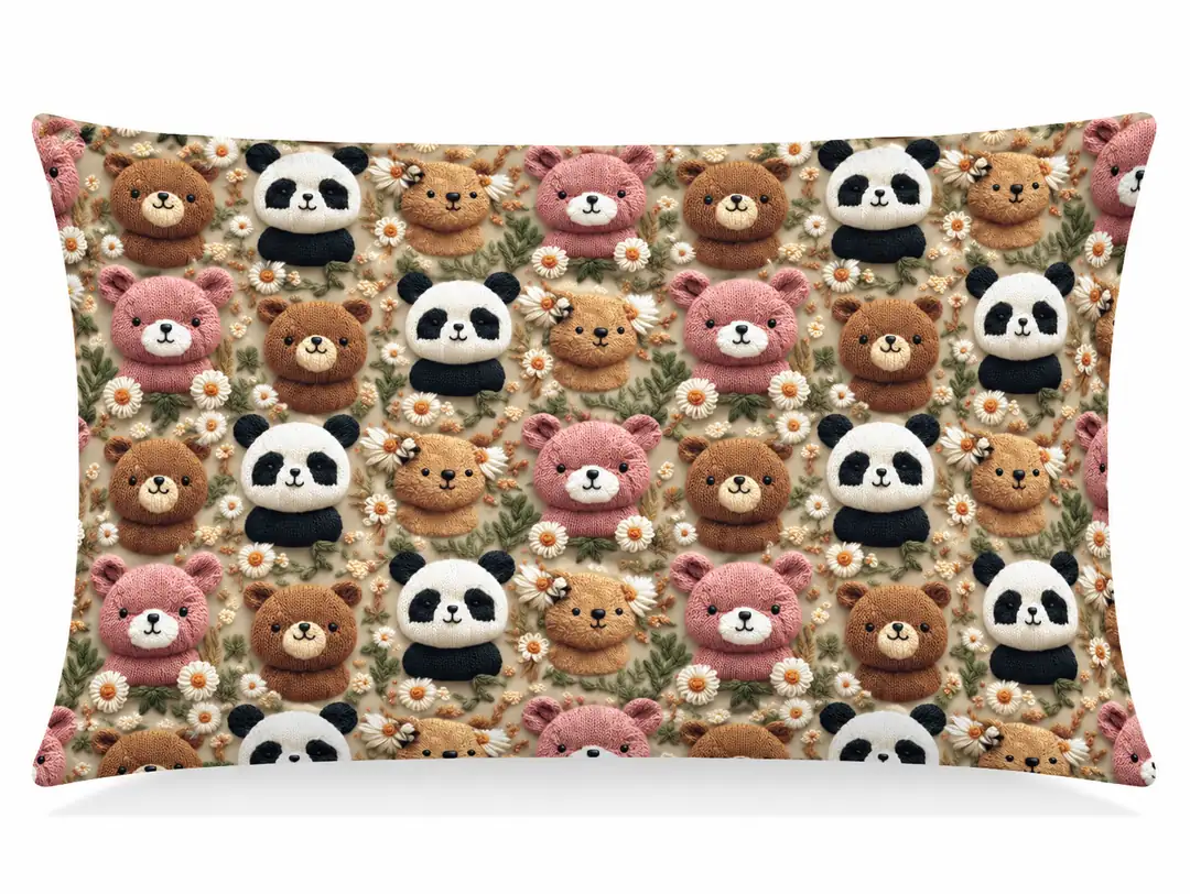 Panda ve Ayılar Desenli Kırlent Yastık 50x30