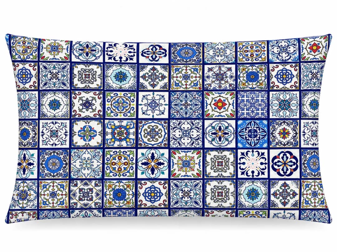 Lacivert Seramik Desenli Kırlent Yastık 50x30
