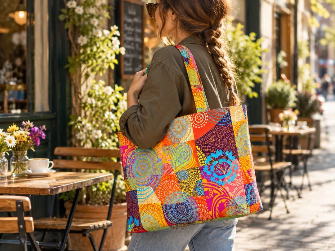 Patchwork Çini Desenli Dijital Baskı Omuz Çantası 50x45