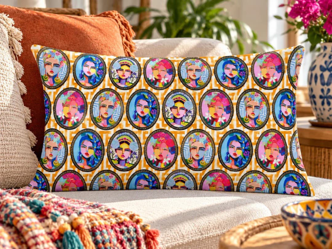 Duvar Portreleri Desenli Kırlent Yastık 50x30