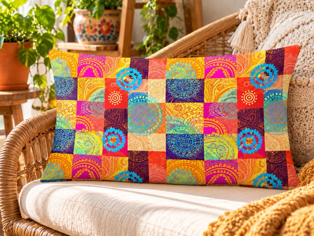 Patchwork Çini Desenli Kırlent Yastık 50x30