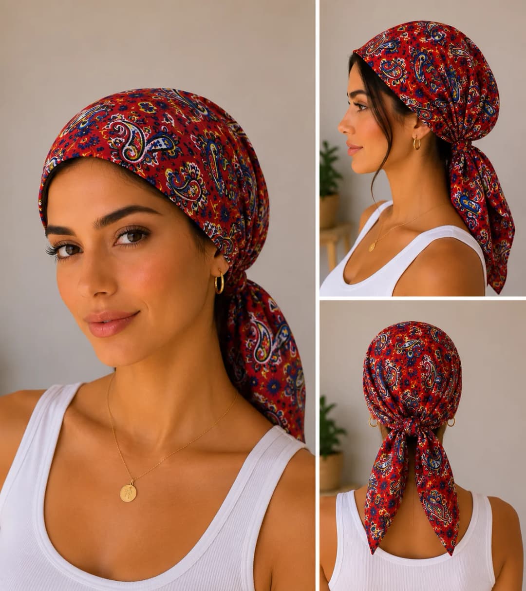Kırmızı Şal Deseni Desenli Poplin Bandana 50x50